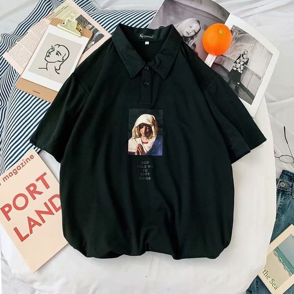 

Summer 2021 printed polo shirt T-shirt trend Korean version of the wild tops Hong Kong fashion brand student short-sleeved t-shirt men, White;black