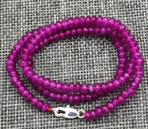 

chains 2x4mm faceted rose ruby handmade gemstone necklace 18"1, Silver