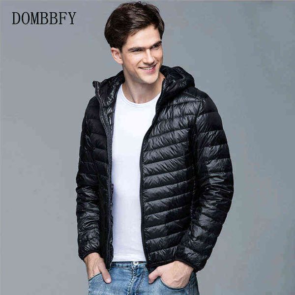 

fashion men white duck down jacket portable hooded down coat ultralight mens winter coat warm thermal down parkas plus size 4xl y1103, Black