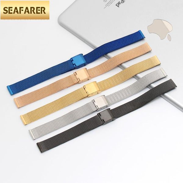 

watch bands wholsale 8mm 10 12mm 14mm 15mm 16mm silver black gold blue rose 2mm thin braid milanese mesh steel bracelet strap watchband, Black;brown