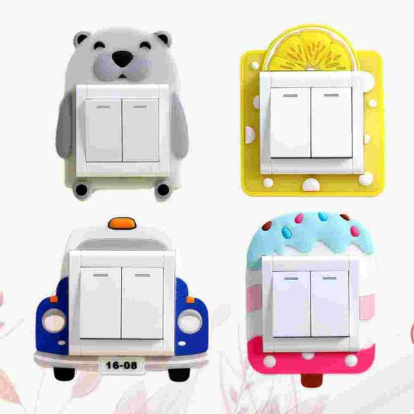 

wall stickers 4pcs cartoon paste sticker creative fluorescent slicone switch for home kids room decoration (stupid bear +