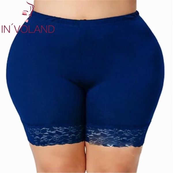 

women's shorts in'voland women plus size summer autumn high waist mini floral lace elastic solid color casual female slim s-5xl, White;black