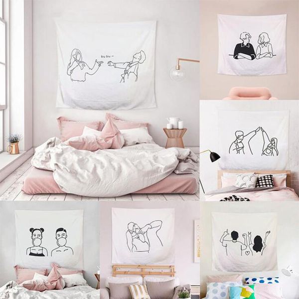 

tapestries couple line draw tapestry art wall hanging abstract picture home decor yoga mat lover cloth