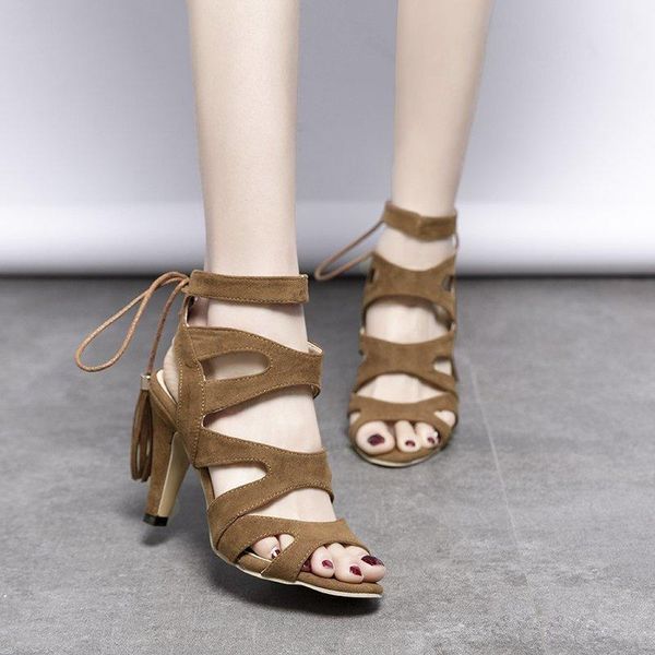 

woman sandals shoes summer pumps high heels thick peep toe buckle strap zip fashion hollow solid gladiator plus size 35-42, Black