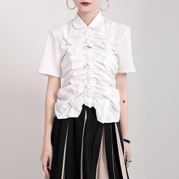 

women's t-shirt 2021 summer short sleeve shirt pleated design, White