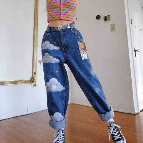 

sales printed washed trousers, Blue