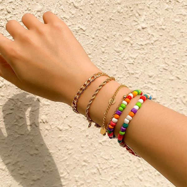 

link, chain ingemark boho rainbow color beads charm bracelet hand multilayer twist bracelets y2k jewelry for women aesthetic gift, Black