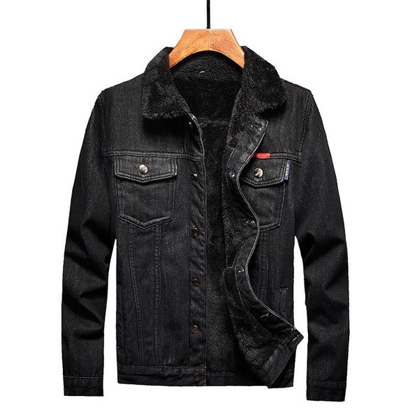 

men's jackets 2021 winter warm black denim jacket fleece thicken windbreaker fur collar cowboy fashion cotton jean outerwear coats m-5x, Black;brown