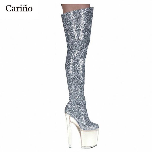 

fashion 20cm glitter super high heel platform nightclub pole dancing boots women stage over-the-knee size 35-46, Black