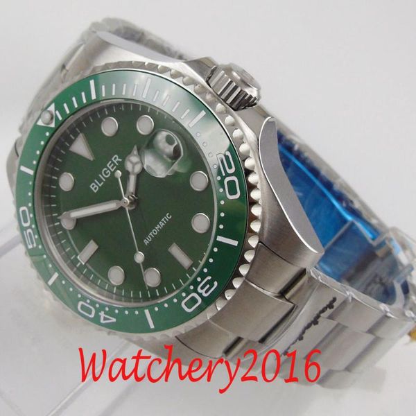 

wristwatches green dial sapphire date luminous miyota automatic movement men's watches, Slivery;brown