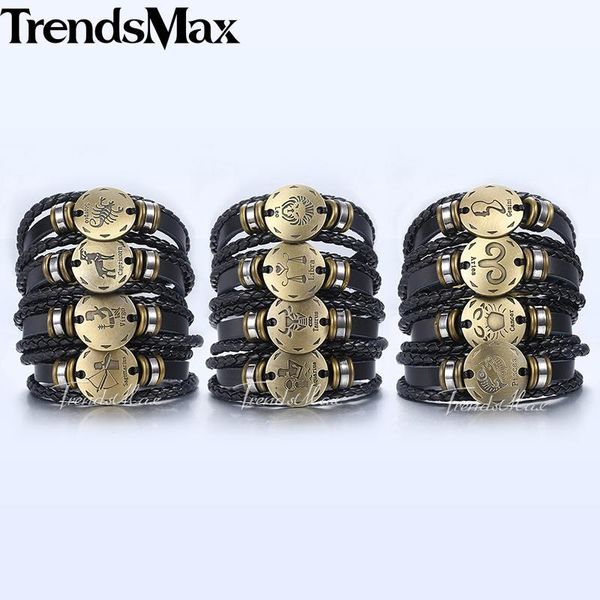 

charm bracelets 12 constellations men's leather bracelet set 2021 retro male wholesale jewelry gifts cancer zodiac sign klbm136a, Golden;silver