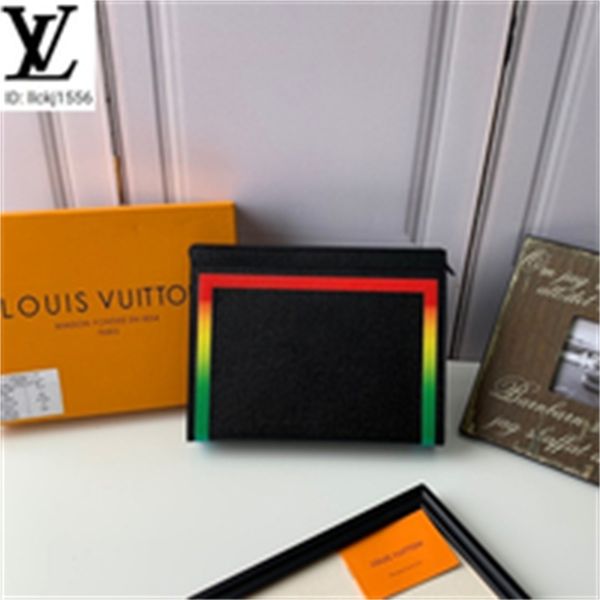 

long luxury 982p m30576 check rainbow pattern clutch men real leather brand chain wallets compact purse clutches evening key designer card h, Red;black