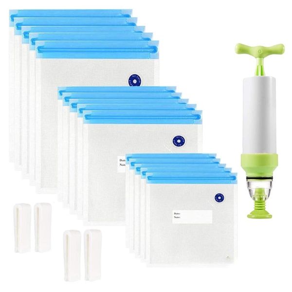 

vacuum food sealing machine sous vide bags 20pack reusable electric storage save sealer cooker with 3 size sealed bag,1 hand pump,4 clip