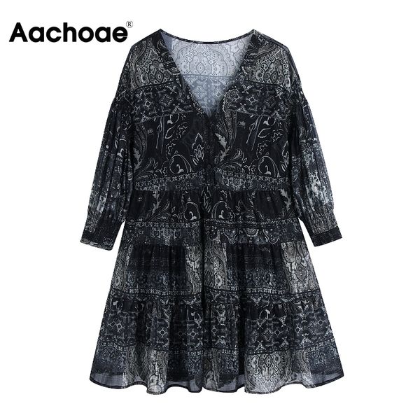 

Summer Print Mini Dress Batwing Sleeve Loose Casual Dress V Ne Lady Bla Pleated Dresses Vestido De Mujer XS-L, Black;white