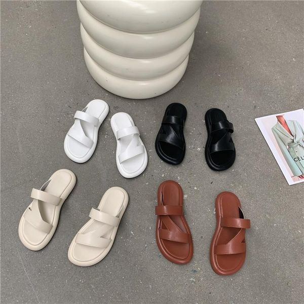 

slippers sandals women's summer fashion 2021 ladies beach luxury low heel comfortable casual non-slip round toe, Black