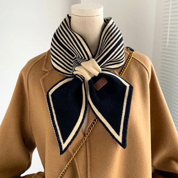 

berets knitted scarf design striped women winter warm long skinny small female neckerchief scarves, Blue;gray