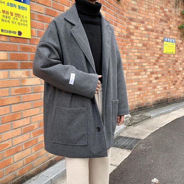 

men's trench coats coat the style of autumn and winter 2021 with cotton bag long loose casual personality youth wear, Tan;black