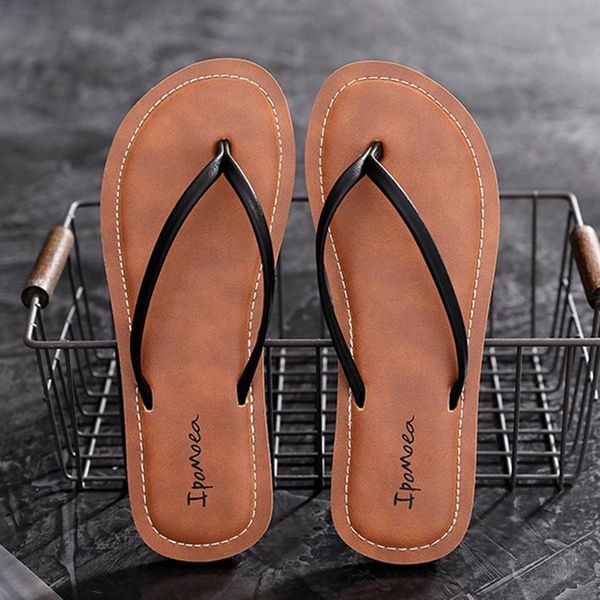 

slippers summer women slipper flip-flops girls casual student simple flat heel clip toe beach sandals outside wear shoes, Black