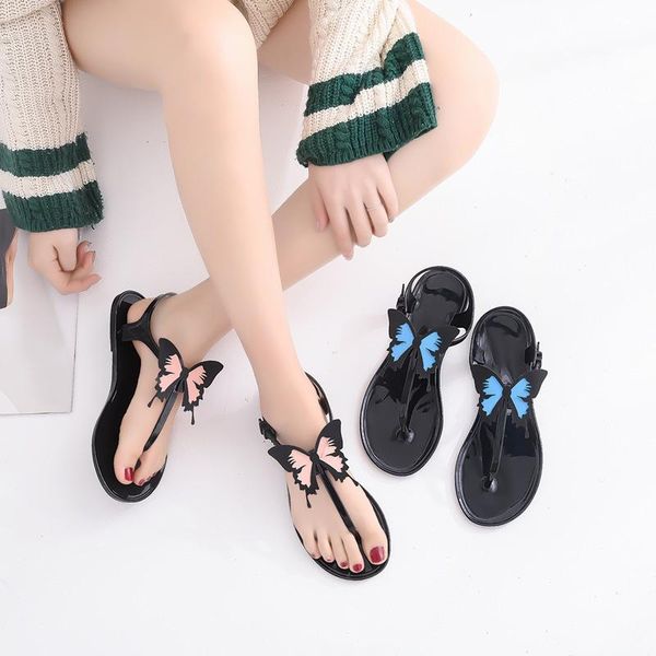 

women's summer clip toe sandals ladies open butterfly buckle strap female comfort beach woman casual flat shoes, Black
