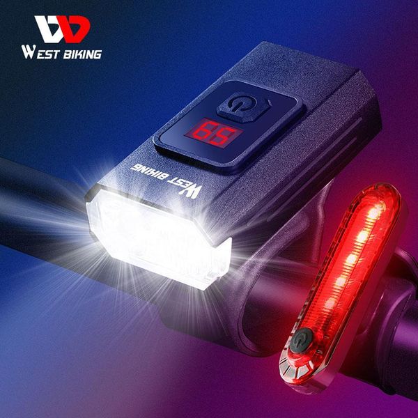 

bike lights west biking 350 lumens light with battery display usb rechargeable headlight waterproof led cycling front rear lamp