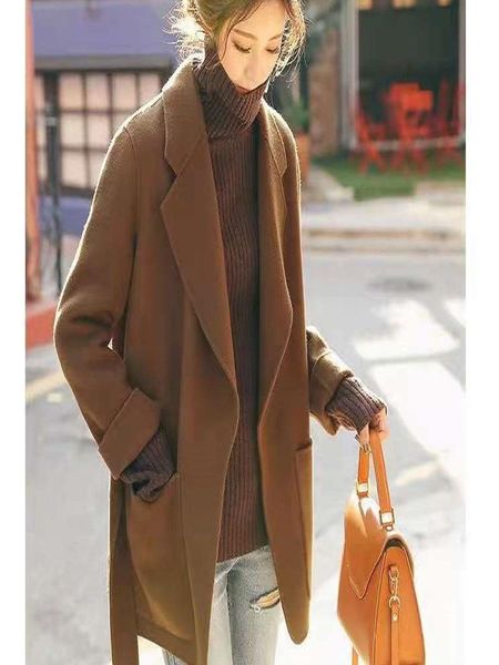 

women's wool & blends double sided cashmere coat autumn and winter small short hepburn style high-end temperament trend, Black