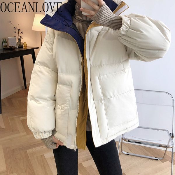 

warm winter jackets stand collar thick korean vintage fashion women parkas elegant mujer chaqueta 18632 210415, Black