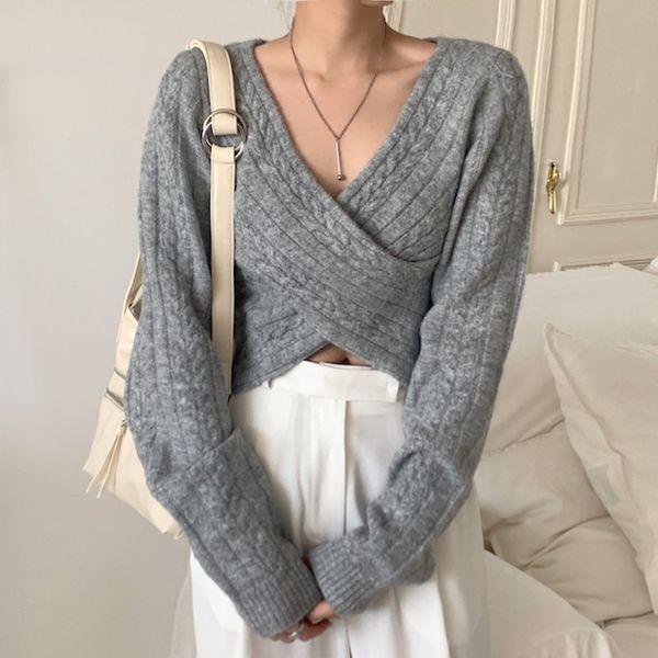 

koran cross-torsion with pullover-cut long-sleeve solid sweater crocheted harvest female autumn jumper pull, White;black