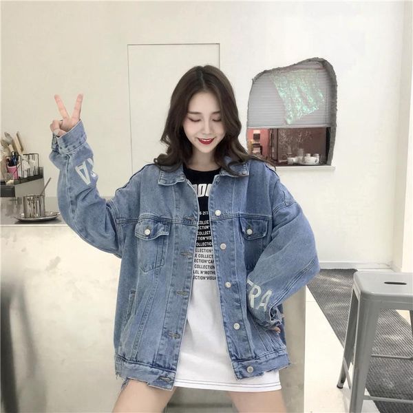 

women's jackets denim jacket female outwear solid turn-down collar jean for women loose casual blue fashionable coat, Black;brown