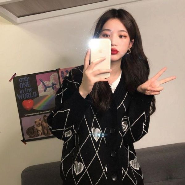 

women's sweaters cmaz black rhombus love sweater coat ins trendy wide, White;black