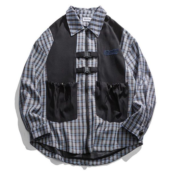 

men's jackets mens patchwork windbreaker coaches embroidery letter plaid jacket oversize buckle zipper coats hip hop streetwear, Black;brown