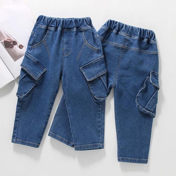 

jeans diimuu autumn spring fashion clothing children denim trousers boys kids casual long pants boy elastic waist bottoms, Blue