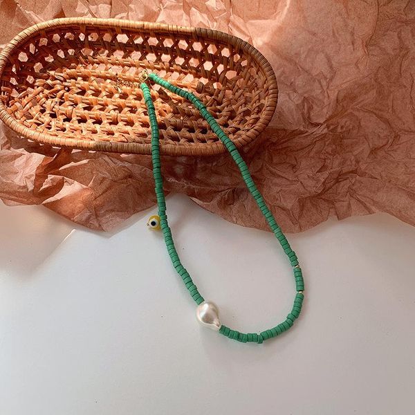 

pendant necklaces bohemian style multilayer color rice beads baroque pearl necklace clavicle chain for women, Silver