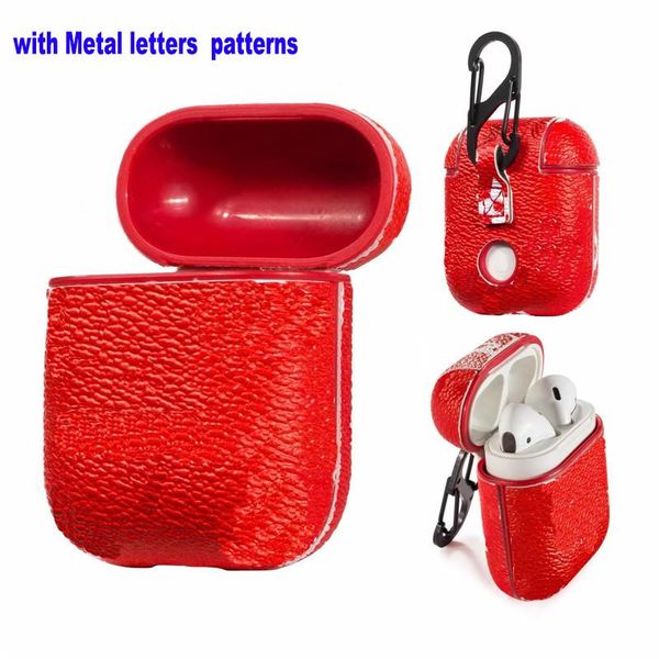 Metal Letras GG Designer Airpods Pro Casais Moda de Luxo PU PU Couro Ar Pods 2 Caso Gancho Fecho Anti Perdido L Brown Flor Protetora Bluetooth Fone de Ouvido Bluetooth Shell