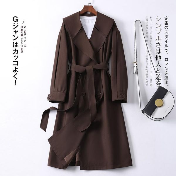 

women's trench coats 2021 spring and autumn korean loose medium long windbreaker, feminine style, slim, versatile casual, Tan;black