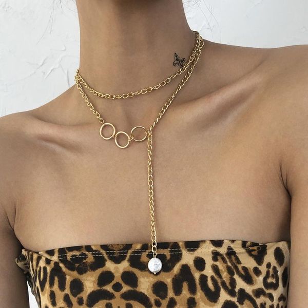 

pendant necklaces fashiion accessories personality creative design imitation pearl geometric chain double necklace for women gift, Silver