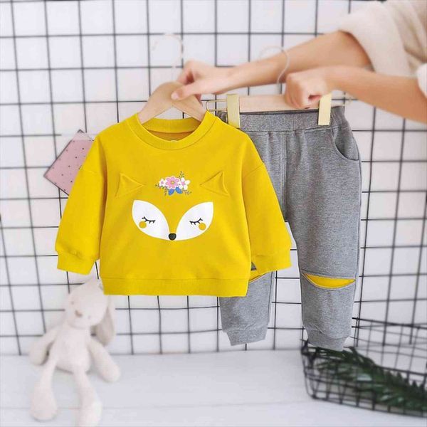 

autumn childrens clothing suit baby girl clothes boy round neck pattern stylish cute trousers, White