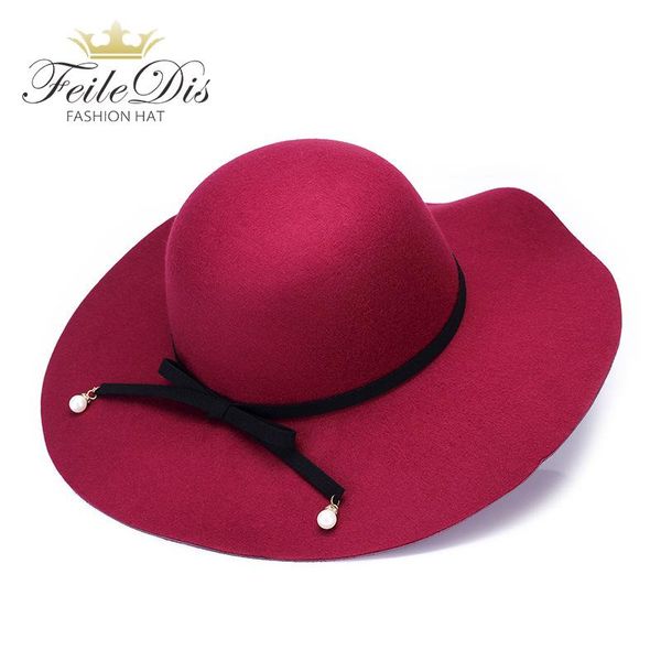 

stingy brim hats [feiledis] black red fedora for women imitation wool fedoras panama felt hat winter men jazz trilby chapeau femme caps, Blue;gray