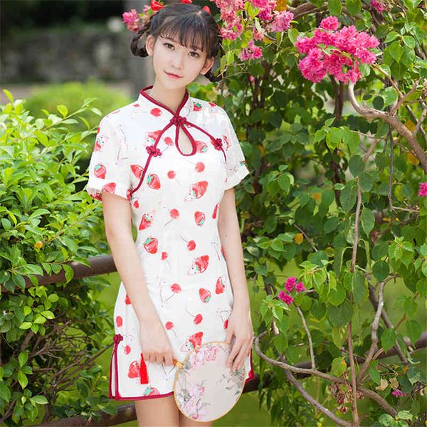 

sweet lolita vintage teen girls cute strawberry rabbit cheongsam women chinese style hollow out split cosplay kawaii, Black;gray