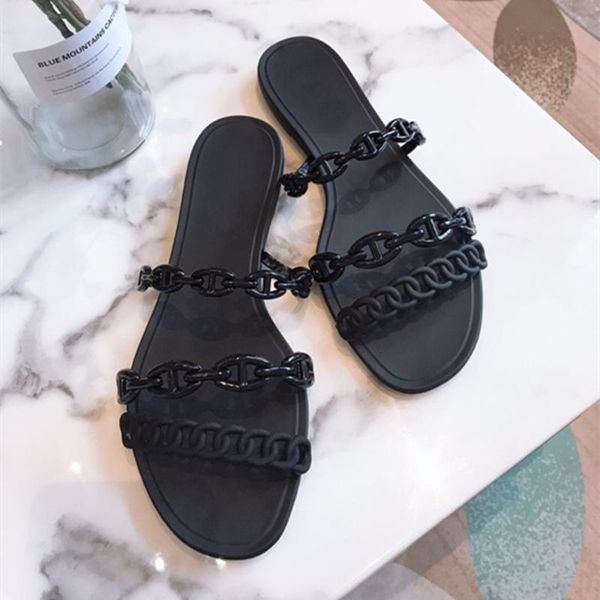 

slippers luxury designer pvc environmentally friendly rivets slipper summer beach outside flip flop jelly ladies shoes large size 35-41, Black