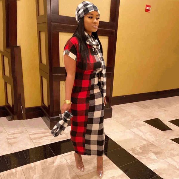

newasia garden dress long dress women o-neck short sleeve splice red plaid print ladies dresses vestidos plus size clubwear 210413, Black;gray
