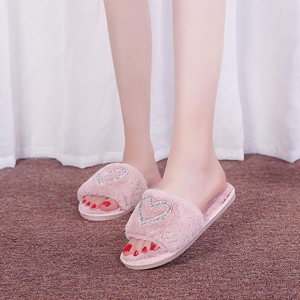 

slippers women winter shoes flat sweet home woman indoor fur warm soft slip on pink female slipper#g5, Black