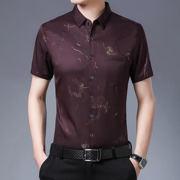 

men's dress shirts casual shirt men silk cotton summer short sleeve slim fit mens print camiseta masculina clothing c739, White;black