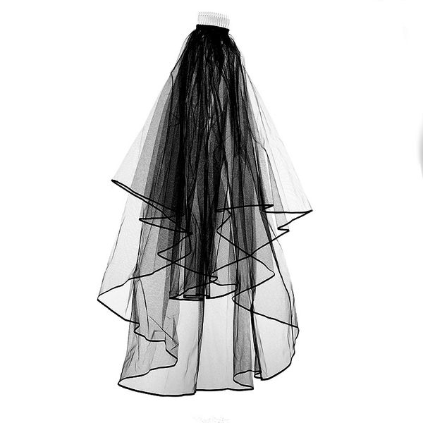 

bridal veil with insert comb black wedding dress veil wavy double-layer headdress, Golden;white