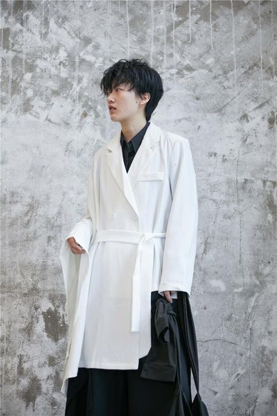 

men's suits & blazers s-6xl plus-size clothing 2021 dark design with asymmetrical cape in long suit coat, White;black