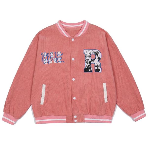 

men's jackets hip hop streetwear anime embroidery men baseball jacket autumn thin corduroy varsity coat harajuku outwear, Black;brown