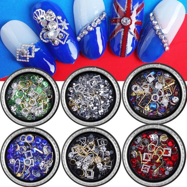 

box nail art decorations colorful rhinestones shell for 3d design diamonds alloy manicure 2021 1, Silver;gold