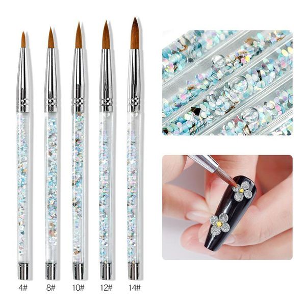 

nail brushes art brush kolinsky sable acrylic 8/10/12/14 uv gel carving pen liquid powder diy drawing glitter handle, Yellow