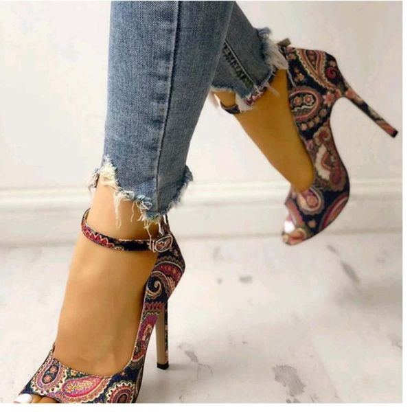 

gladiator sandals women small or big size 30-44 print platform high heels fashion buckle strap party wedding shoes 9h, Black