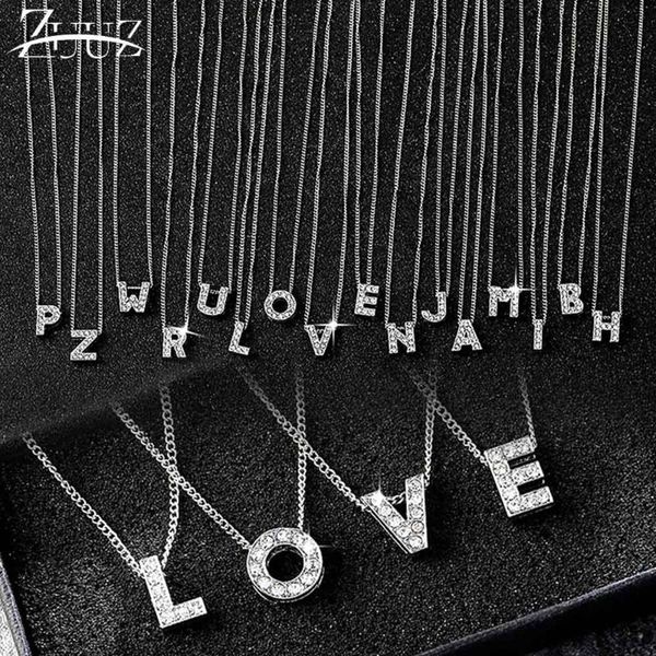 

alphabet necklace zircon collar silver chain pendant female stainless steel jewelry accessories chains