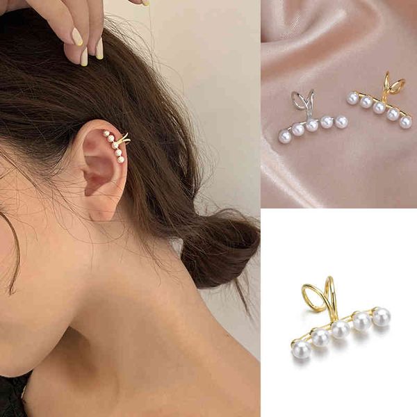 

fashion minimalist pearl ear cuff pearls cross clip earrings fake piercing ear cuff women ear clips jewelry, Silver
